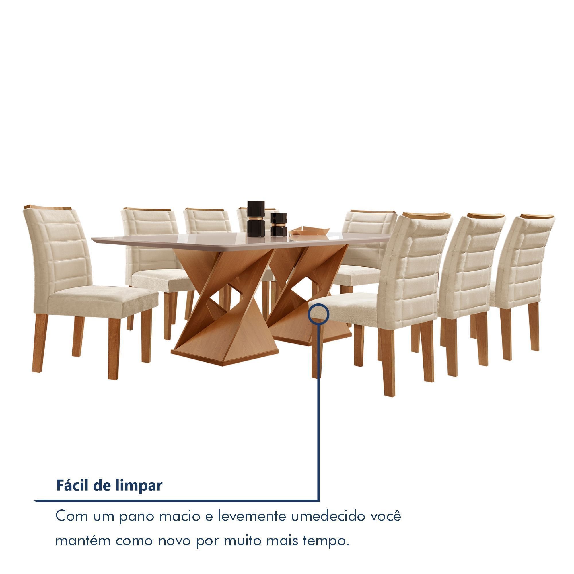 Conjunto Sala de Jantar Genova Tampo Vidro/MDF com 8 Cadeiras