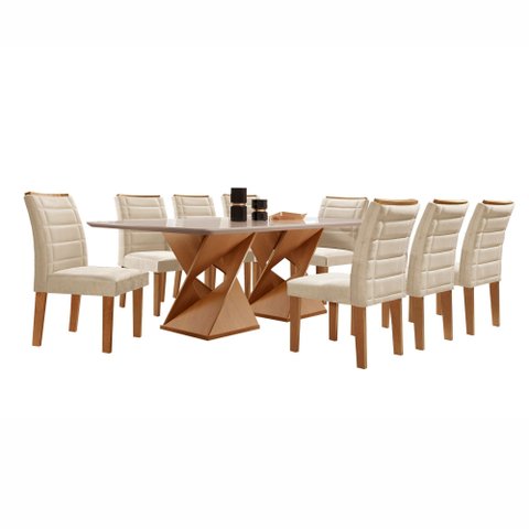 Conjunto Sala de Jantar Genova Tampo Vidro/mdf com 8 Cadeiras Genova Smart Plus