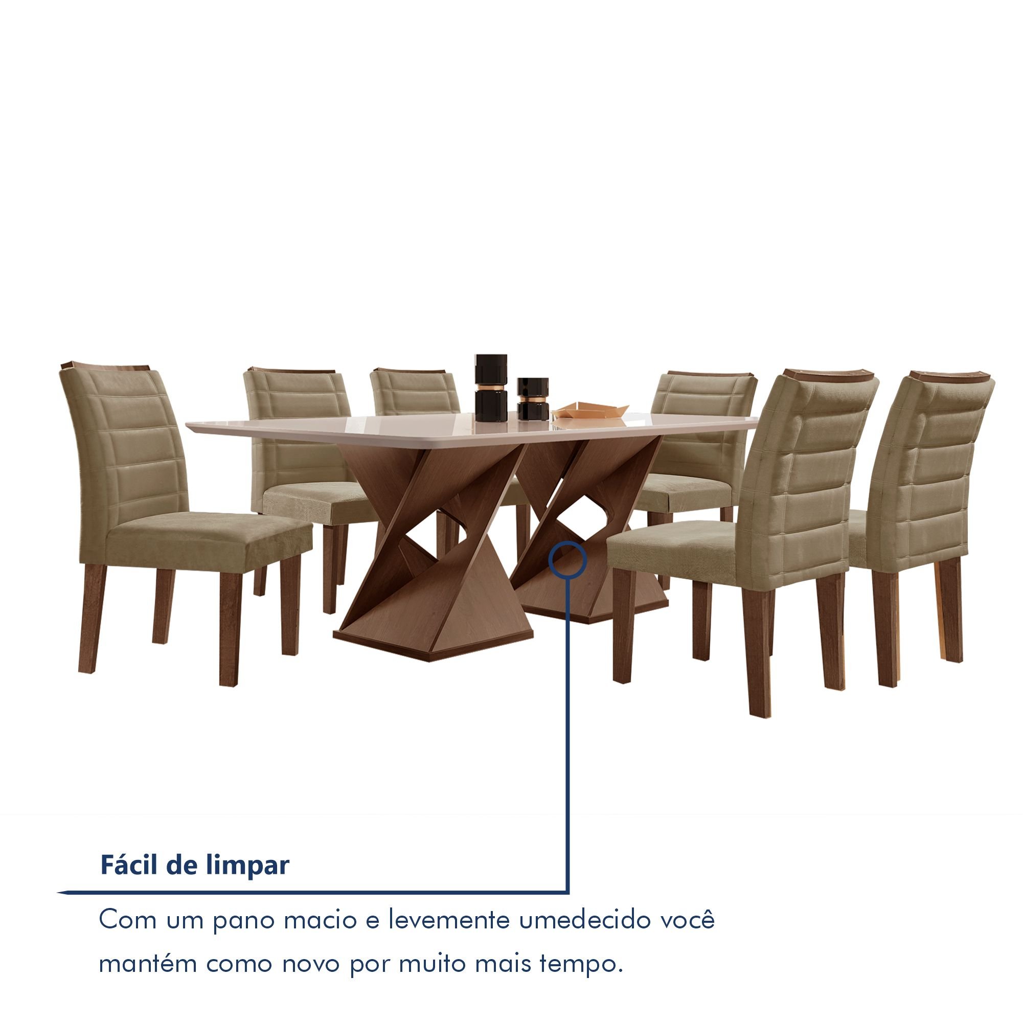 Conjunto Sala De Jantar Genova Tampo Vidro/MDF com 6 Cadeiras Genova Smart Plus  - 8