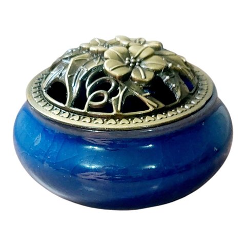 Turíbulo Incensario Metal e Porcelana 10 Cm Defumador Roxo