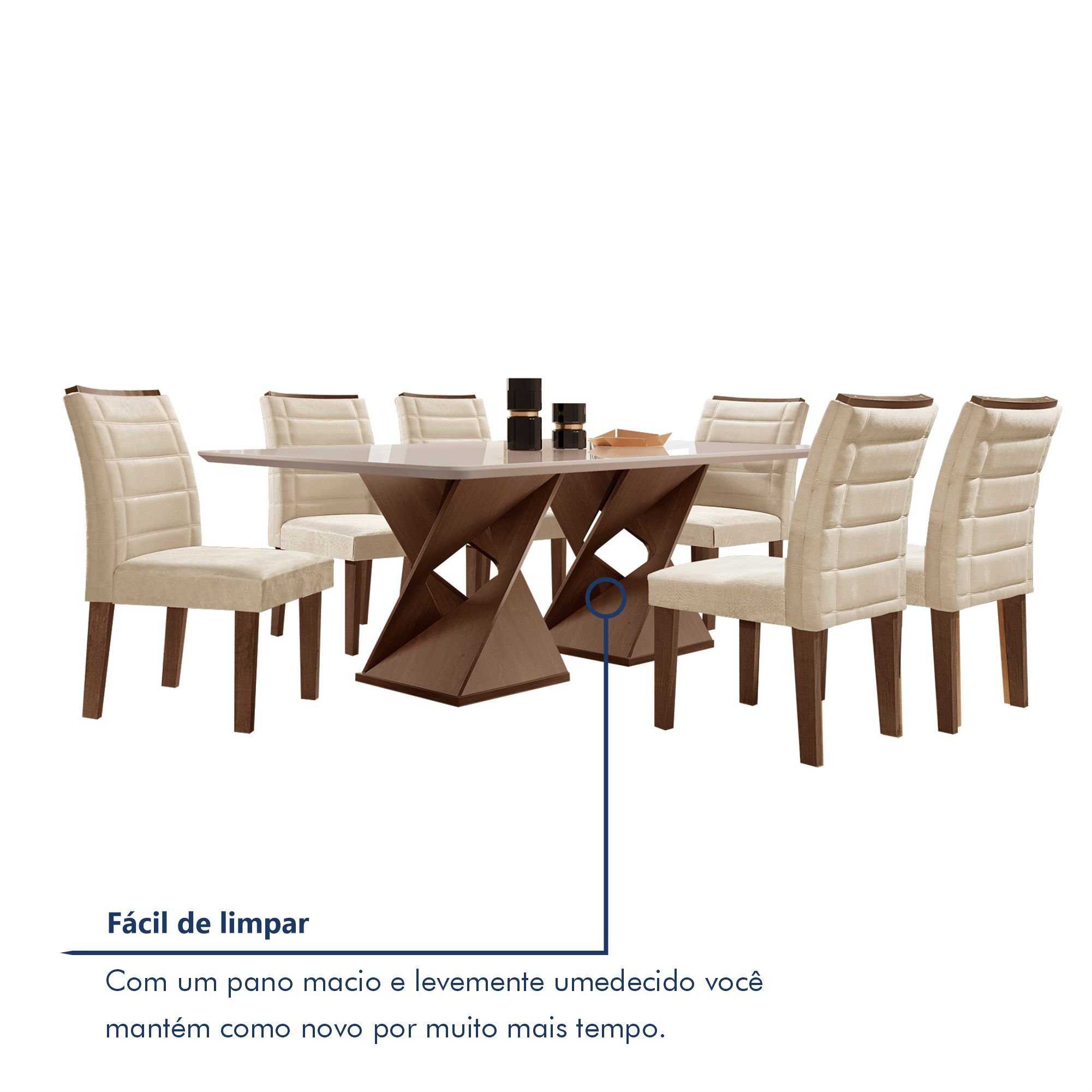 Conjunto Sala De Jantar Genova Tampo Vidro/MDF com 6 Cadeiras Genova Smart Plus  - 8