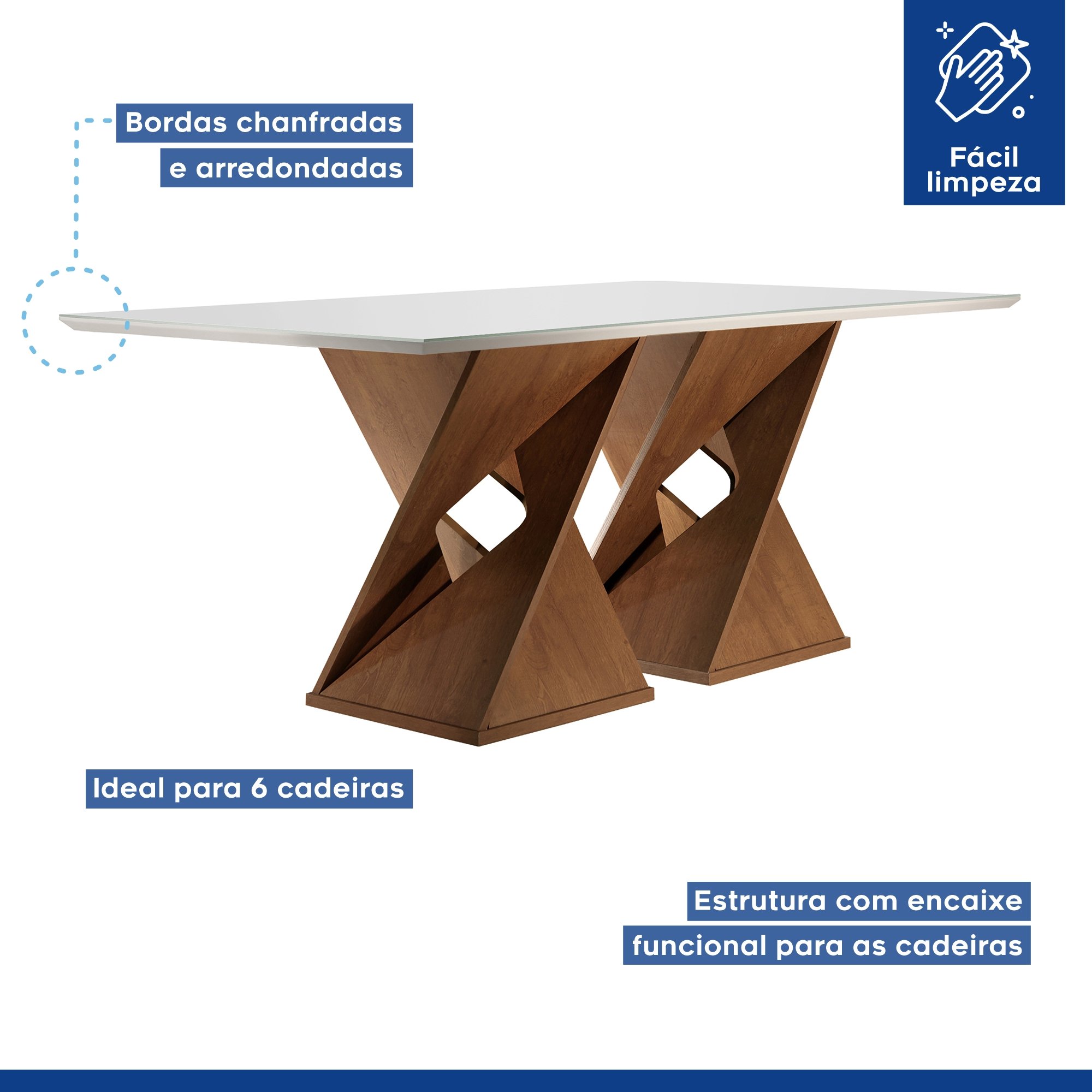 Conjunto Sala De Jantar Genova Tampo Vidro/MDF com 6 Cadeiras Genova Smart Plus  - 7