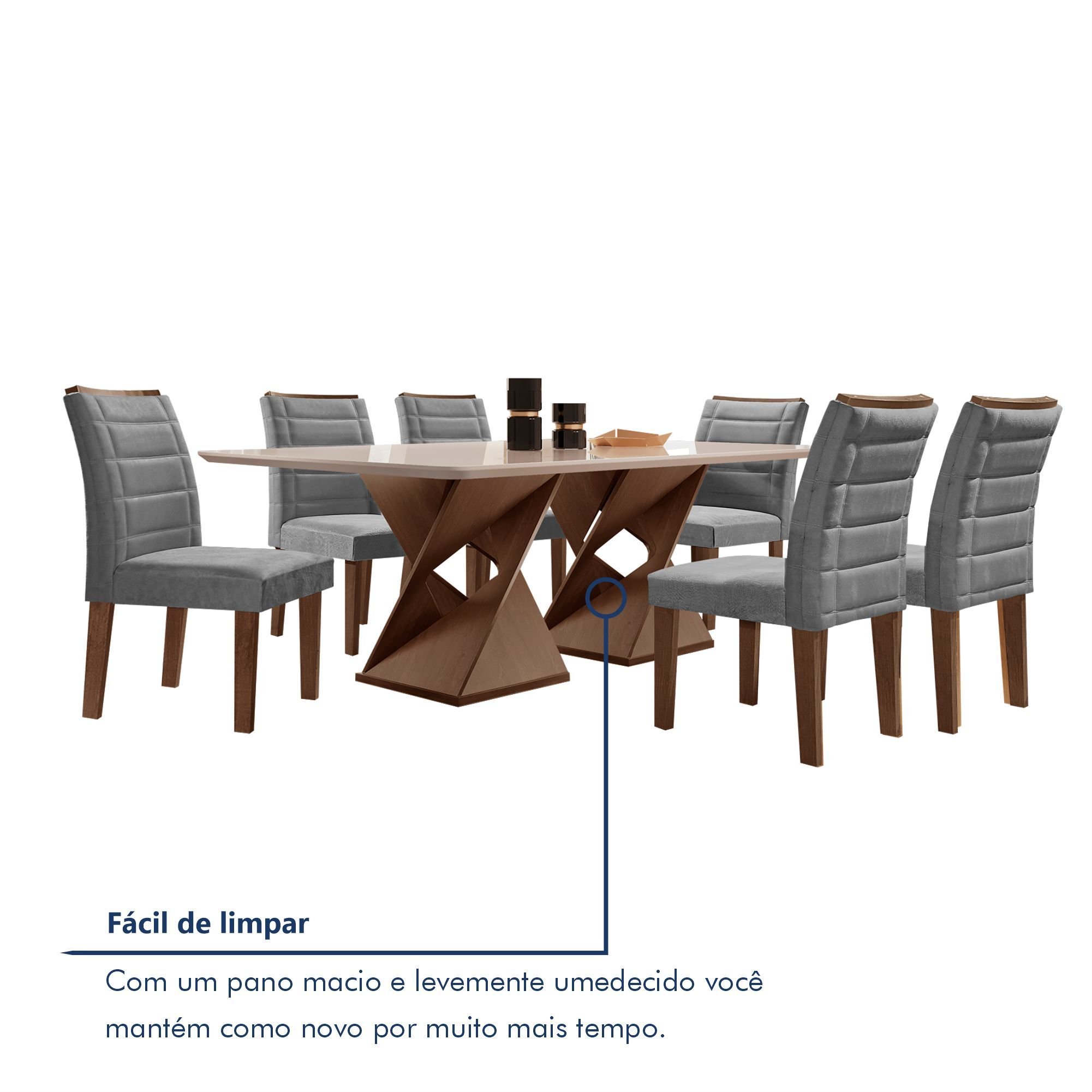 Conjunto Sala De Jantar Genova Tampo Vidro/MDF com 6 Cadeiras Genova Smart Plus  - 8
