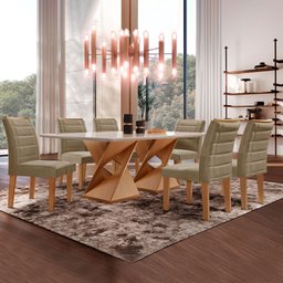 Conjunto Sala De Jantar Genova Tampo Vidro/MDF com 6 Cadeiras Genova Smart Plus  - 1