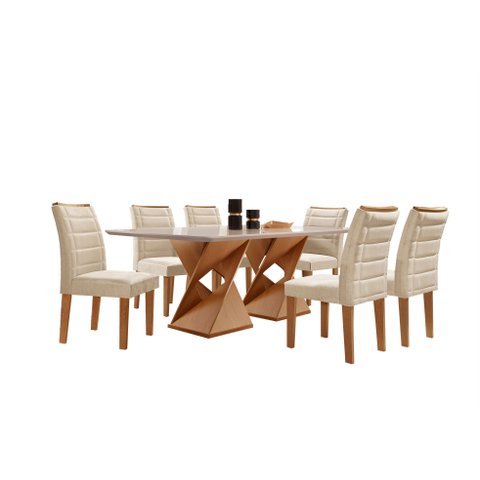 Conjunto Sala de Jantar Genova Tampo Vidro/mdf com 6 Cadeiras Genova Smart Plus