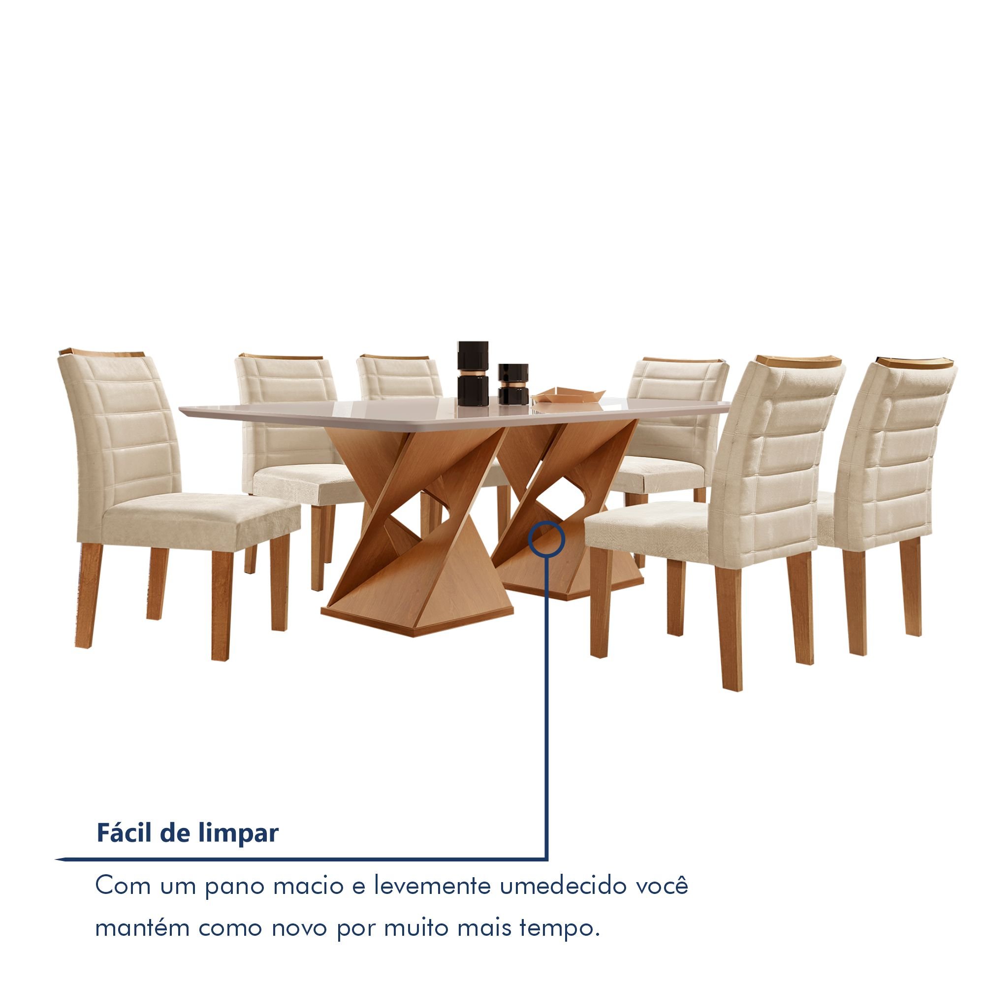 Conjunto Sala De Jantar Genova Tampo Vidro/MDF com 6 Cadeiras Genova Smart Plus  - 8