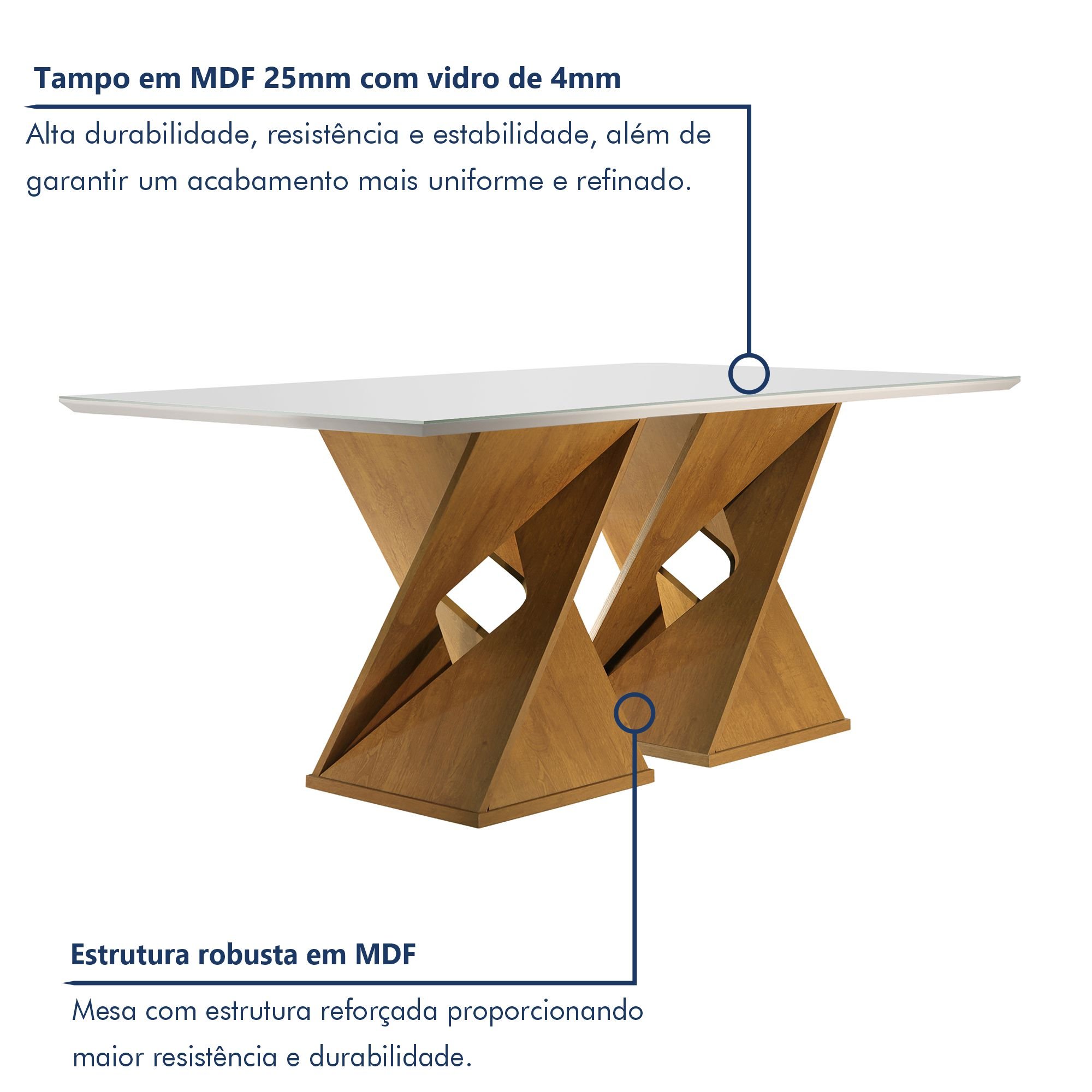 Conjunto Sala De Jantar Genova Tampo Vidro/MDF com 6 Cadeiras Genova Smart Plus  - 2