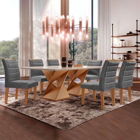 Conjunto Sala de Jantar Genova Tampo Vidro/MDF com 6 Cadeiras Genova Smart Plus