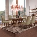 Ver imagem 1 de Conjunto Sala de Jantar Mesa 6 Cadeiras Tampo de Vidro Genova Chocolate/Off White/Bege Escuro