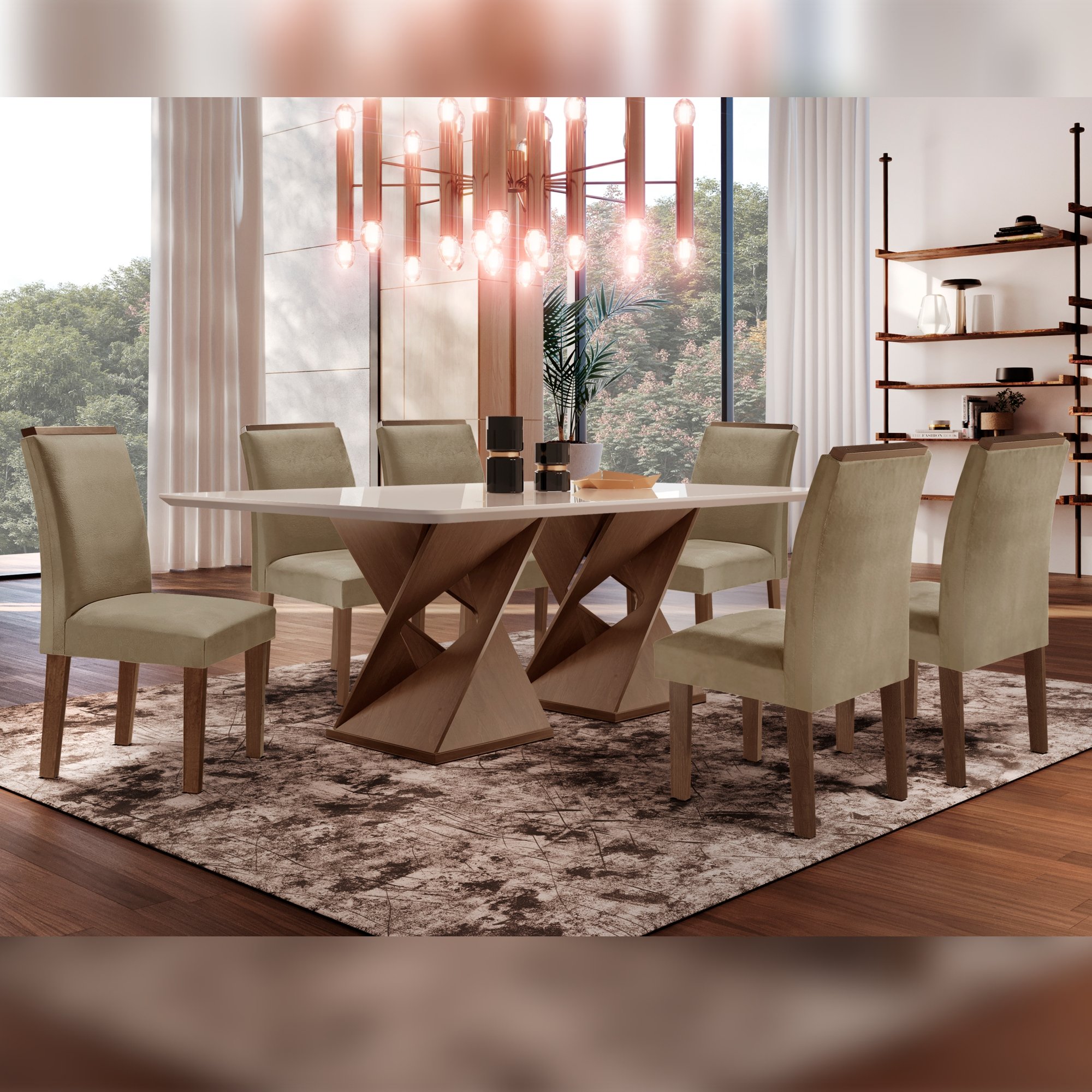 Conjunto Sala De Jantar Nápoles Tampo Vidro/MDF com 8 Cadeiras Luísa Smart  Plus Cel Móveis