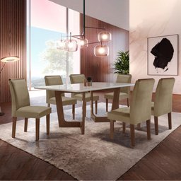 Conjunto Sala De Jantar Nápoles Tampo Vidro/MDF com 6 Cadeiras Luísa Smart Plus  - 1