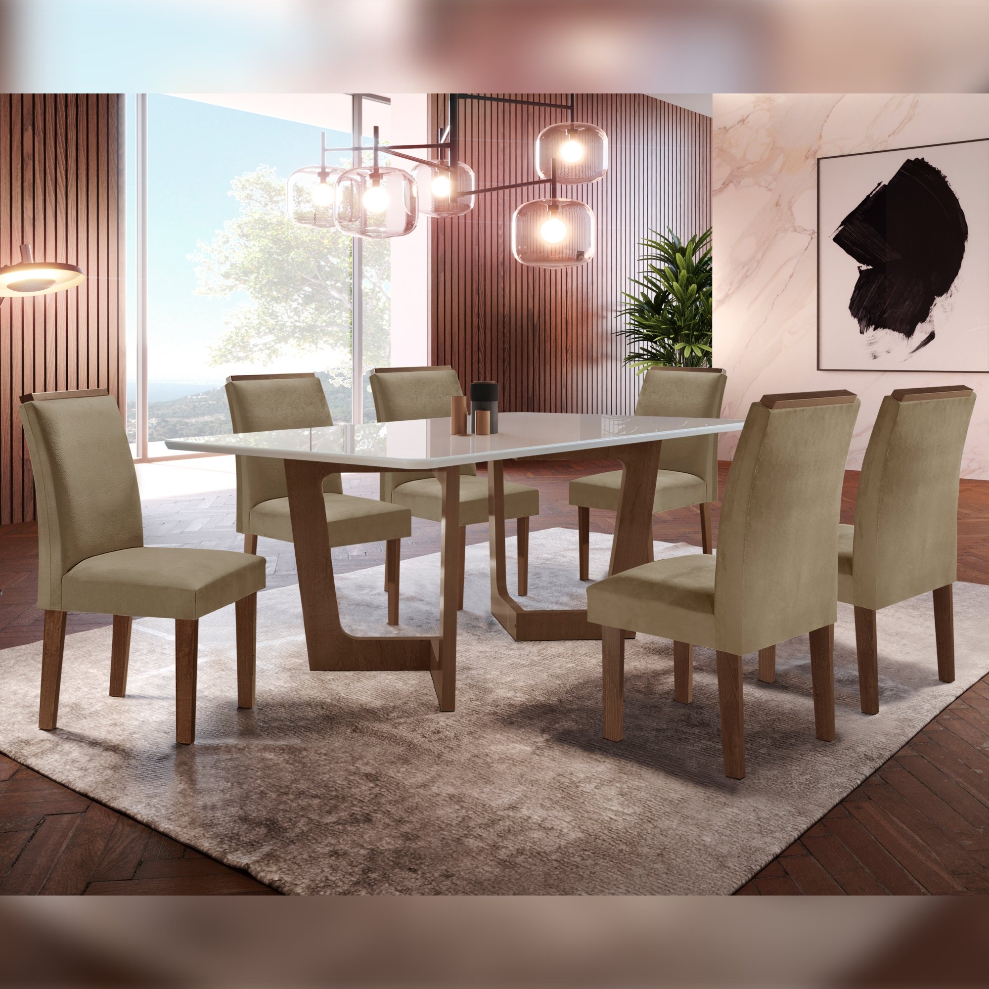 Conjunto Sala De Jantar Nápoles Tampo Vidro/MDF com 6 Cadeiras Luísa Smart Plus Cel Móveis - 1