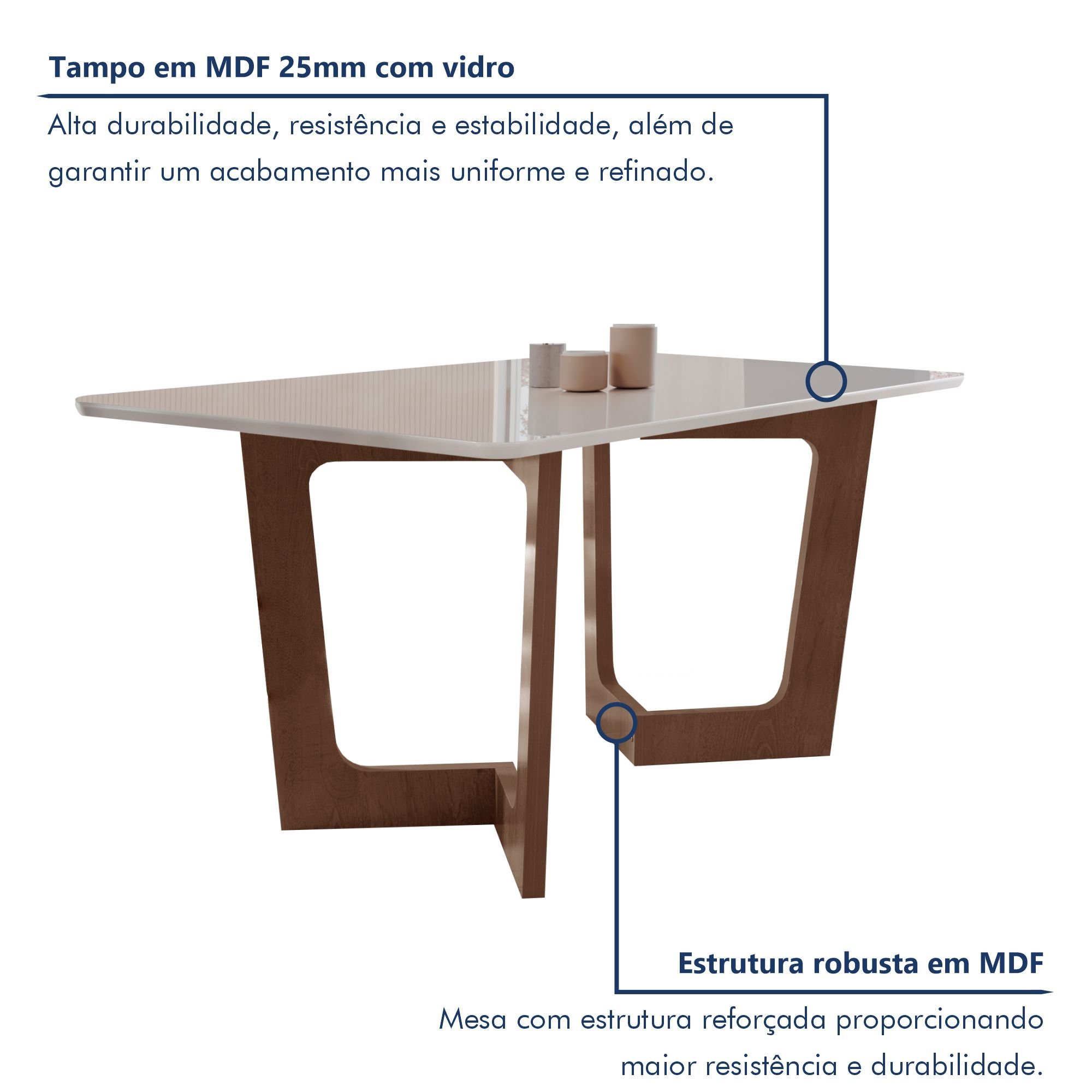 Conjunto Sala De Jantar Nápoles Tampo Vidro/MDF com 6 Cadeiras Luísa Smart Plus  - 2