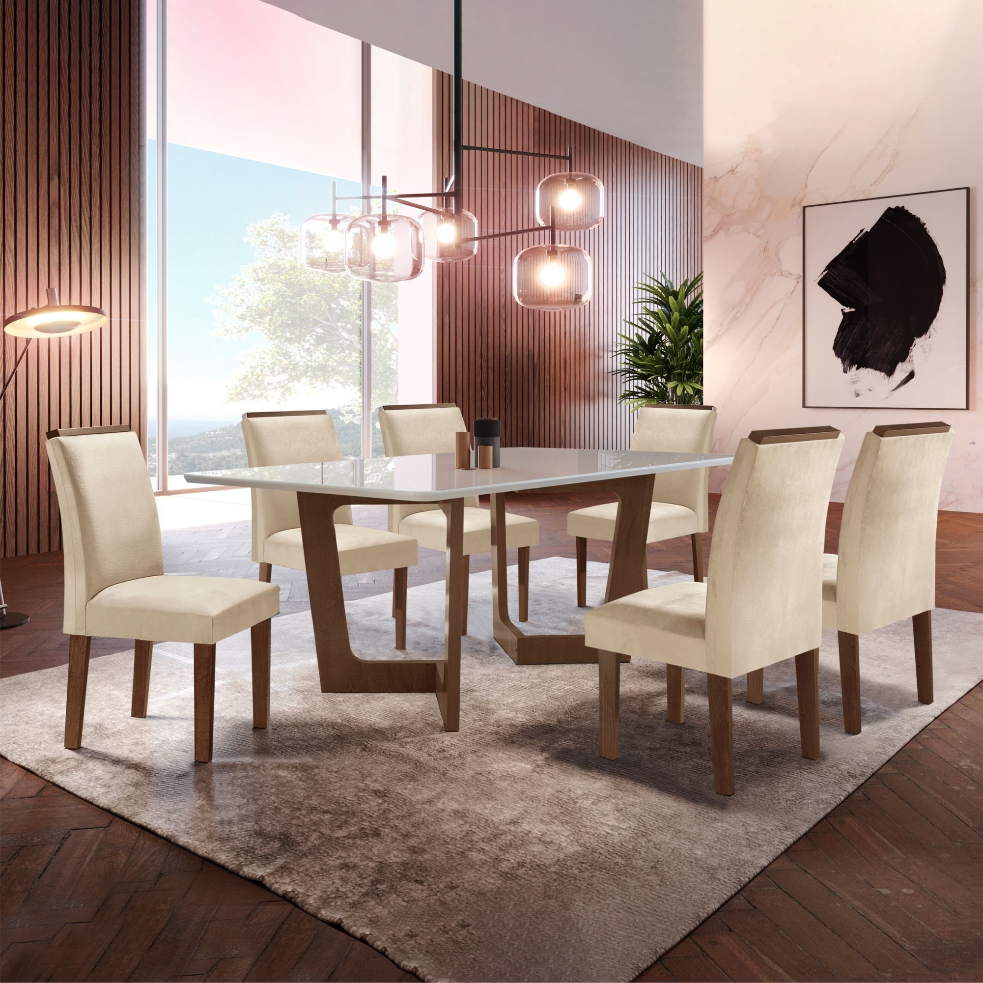 Conjunto Sala De Jantar Nápoles Tampo Vidro/MDF com 6 Cadeiras Luísa Smart Plus  - 1