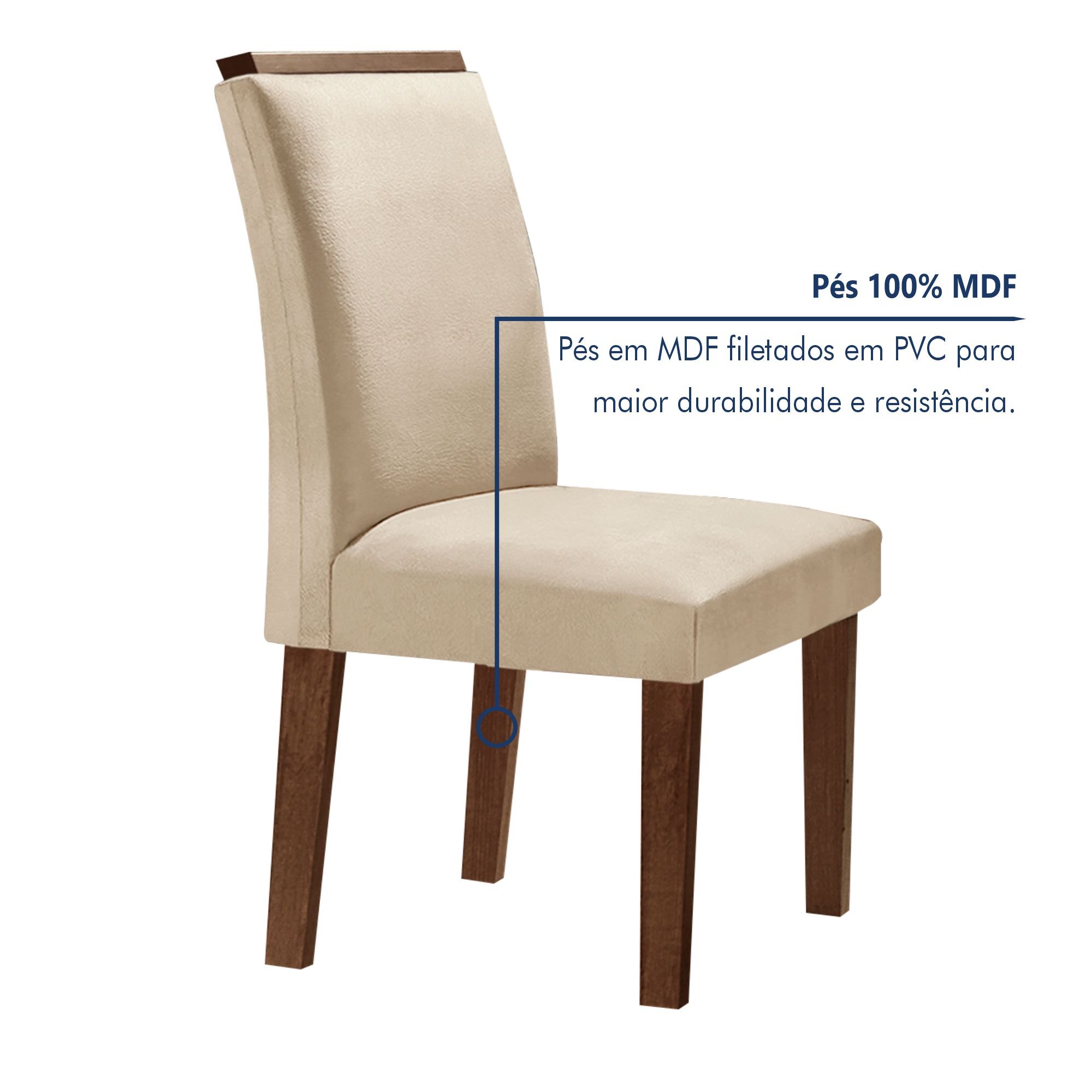 Conjunto Sala De Jantar Nápoles Tampo Vidro/MDF com 6 Cadeiras Luísa Smart Plus  - 5