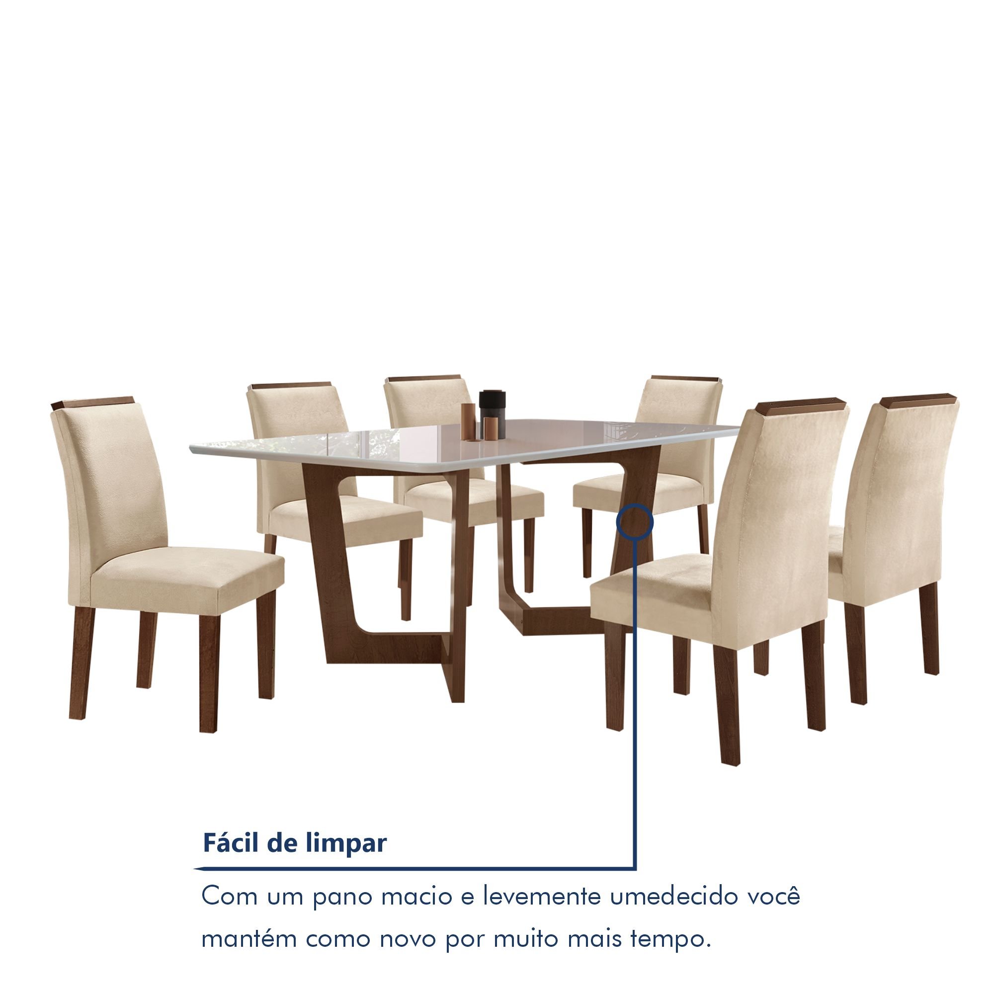 Conjunto Sala De Jantar Nápoles Tampo Vidro/MDF com 6 Cadeiras Luísa Smart Plus  - 8