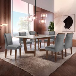 Conjunto Sala De Jantar Nápoles Tampo Vidro/MDF com 6 Cadeiras Luísa Smart Plus  - 1
