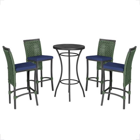 Mesa Bistro e 4 Banquetas Roma Preta Corda Náutica 10 Trama Original