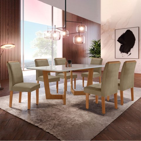 Conjunto Sala de Jantar Nápoles Tampo Vidro/mdf com 6 Cadeiras Luísa Smart Plus