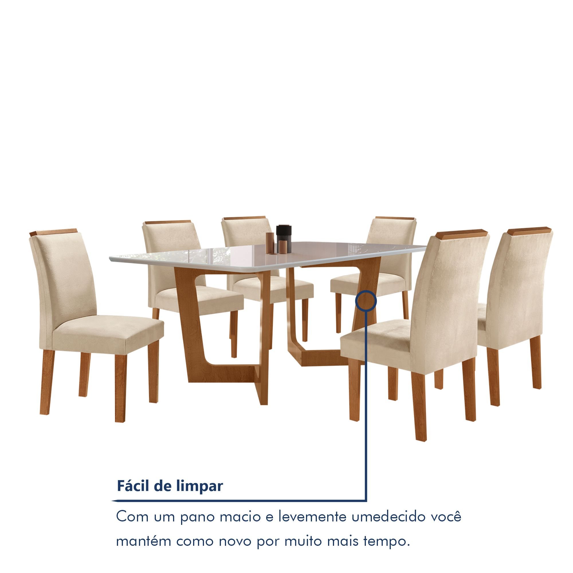 Conjunto Sala De Jantar Nápoles Tampo Vidro/MDF com 6 Cadeiras Luísa Smart Plus  - 8