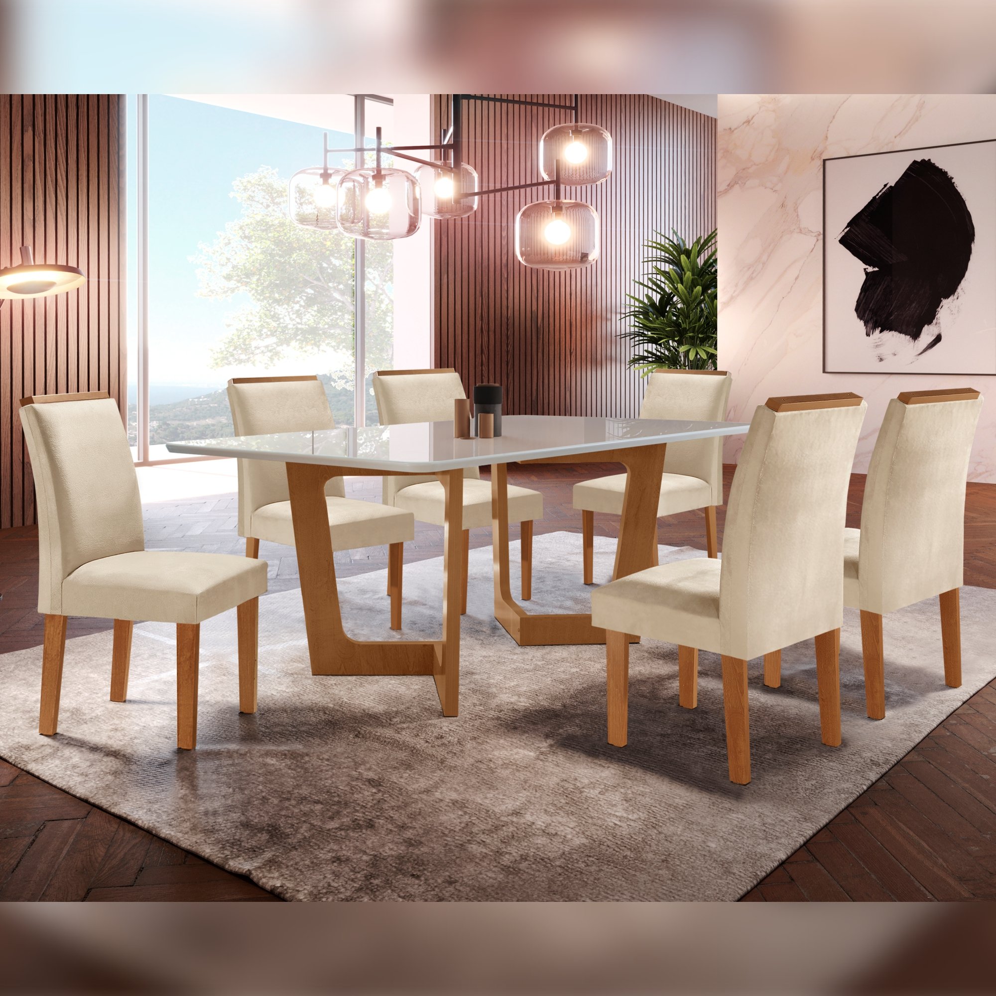 Conjunto Sala De Jantar Nápoles Tampo Vidro/MDF com 6 Cadeiras Luísa Smart Plus Cel Móveis - 1