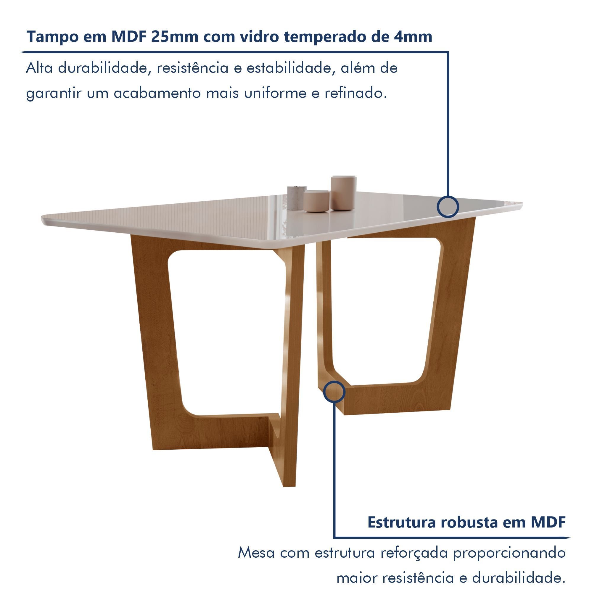 Conjunto Sala De Jantar Nápoles Tampo Vidro/MDF com 6 Cadeiras Luísa Smart Plus  - 2