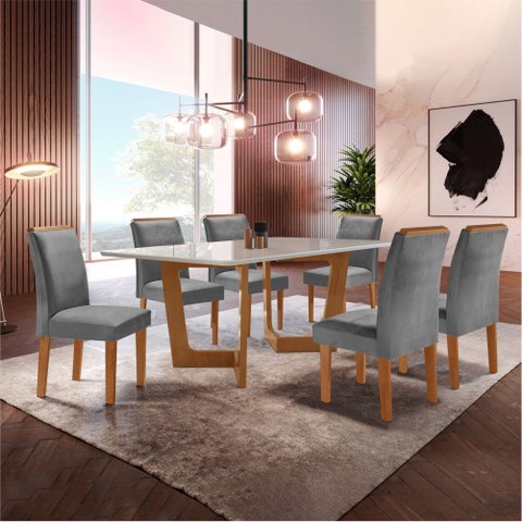 Conjunto Sala de Jantar Nápoles Tampo Vidro/mdf com 6 Cadeiras Luísa Smart Plus