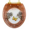 Assento Sanitário Poliester Oval Caramelo Decorado Borboleta Amarela com Ferragem Dourada - 1