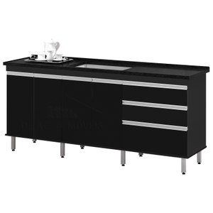 Gabinete Para Pia 2 Metros balcão 100% MDF com Puxador em Alumínio inteiro chapa de 15mm ultimas uni