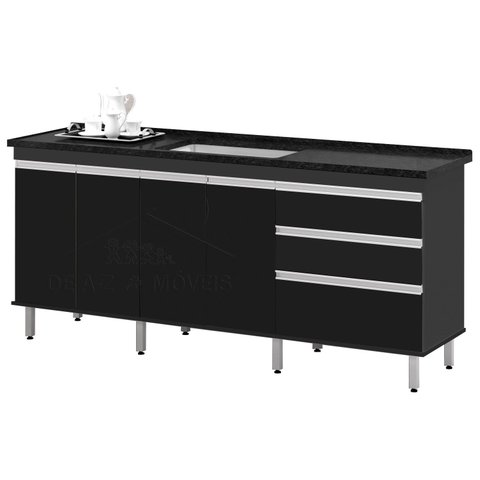 Gabinete para Pia 2 Metros Balcão 100% Mdf com Puxador em Alumínio Inteiro Chapa de 15mm Ultimas Uni