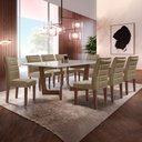 Ver imagem 1 de Conjunto Sala de Jantar Mesa 8 Cadeiras Vidro e MDF Nápoles Genova Chocolate/Off White/Veludo Bege Escuro
