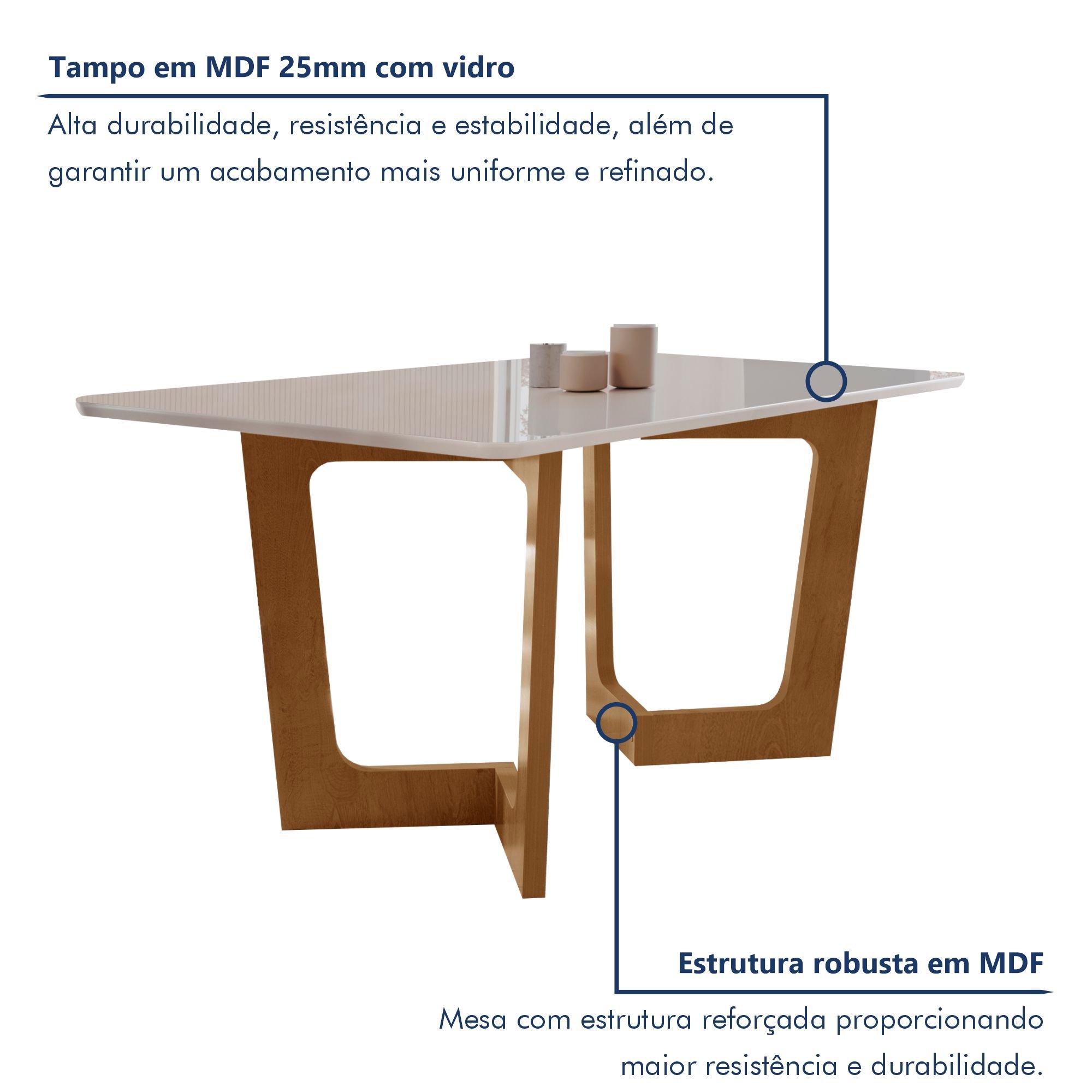 Conjunto Sala De Jantar Nápoles Tampo Vidro/MDF com 8 Cadeiras Genova Smart Plus  - 2