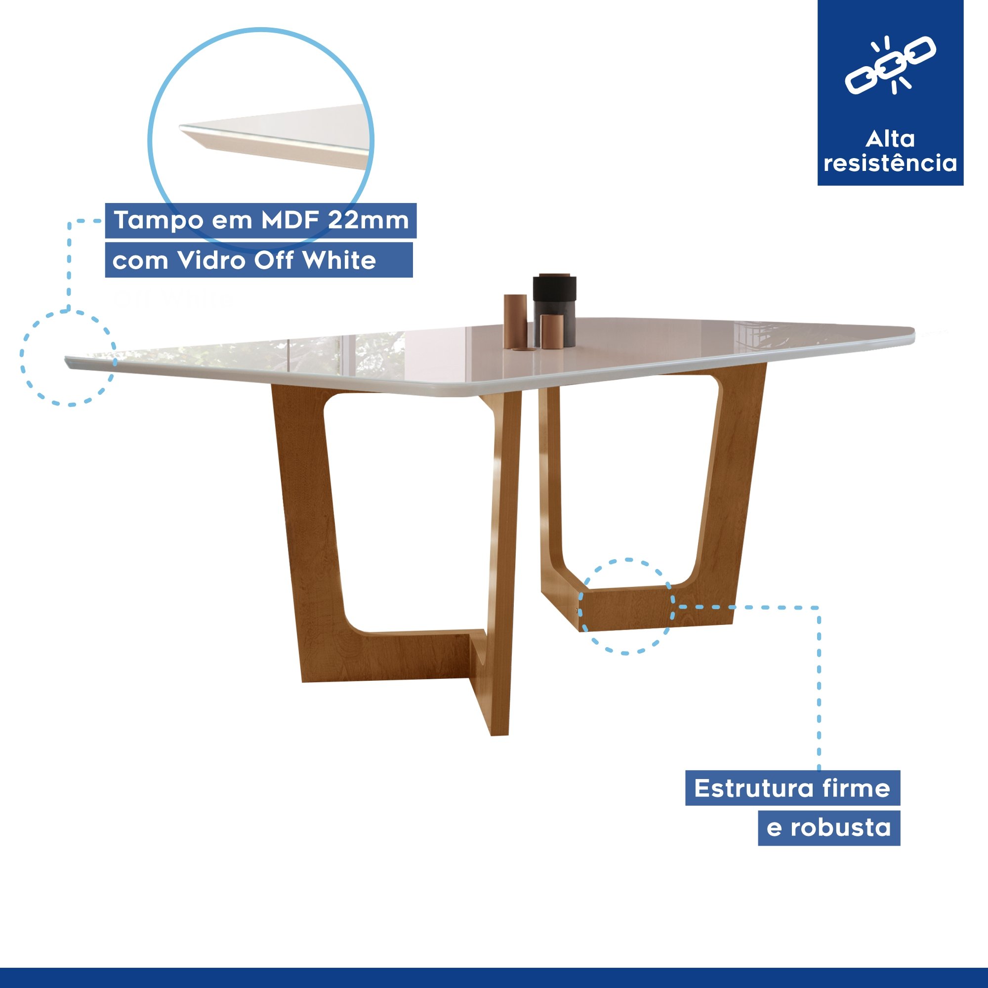 Conjunto Sala De Jantar Nápoles Tampo Vidro/MDF com 8 Cadeiras Genova Smart Plus  - 3