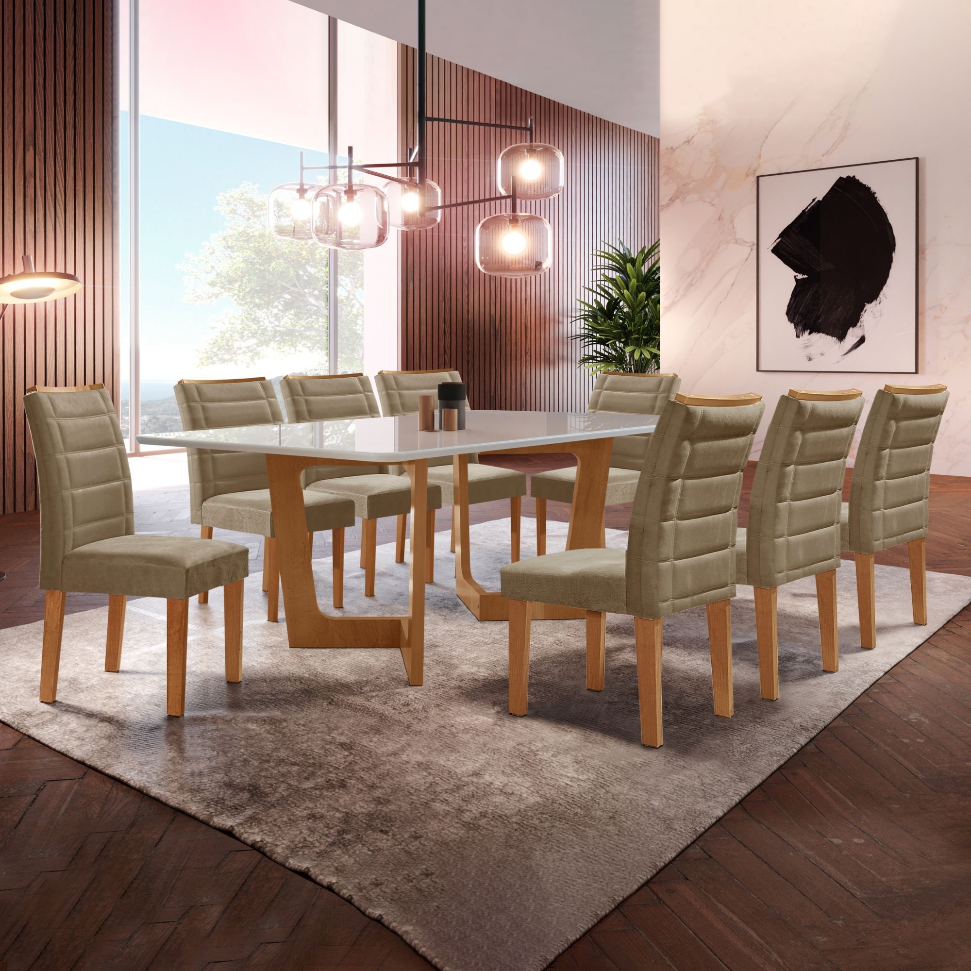 Conjunto Sala De Jantar Nápoles Tampo Vidro/MDF com 8 Cadeiras Genova Smart Plus  - 1