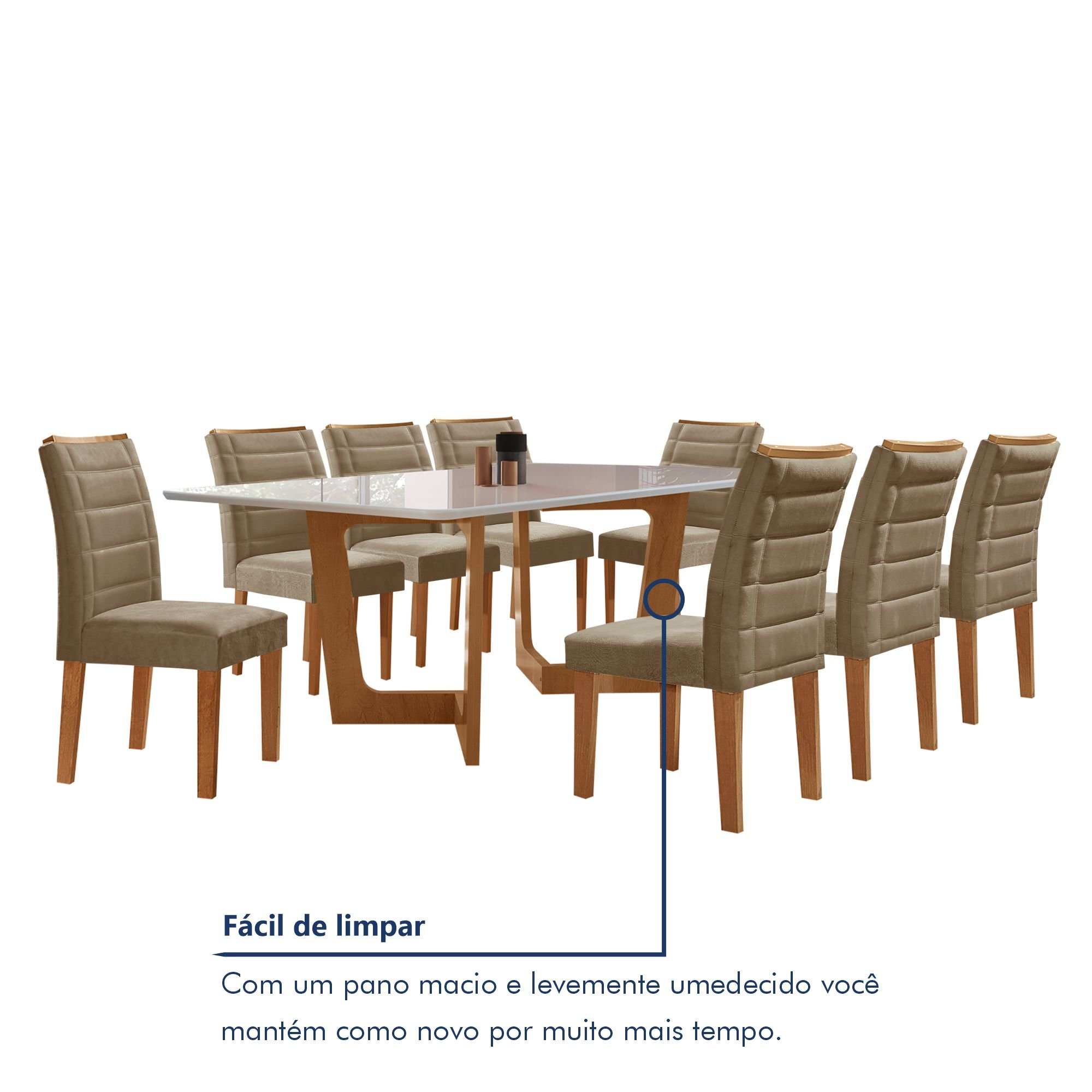 Conjunto Sala De Jantar Nápoles Tampo Vidro/MDF com 8 Cadeiras Genova Smart Plus  - 8