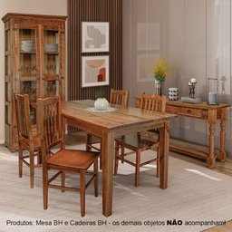 Mesa de Jantar Bh Retangular 1,30m com 4 Cadeiras de Jantar Bh em Madeira Maciça - Natural - 3