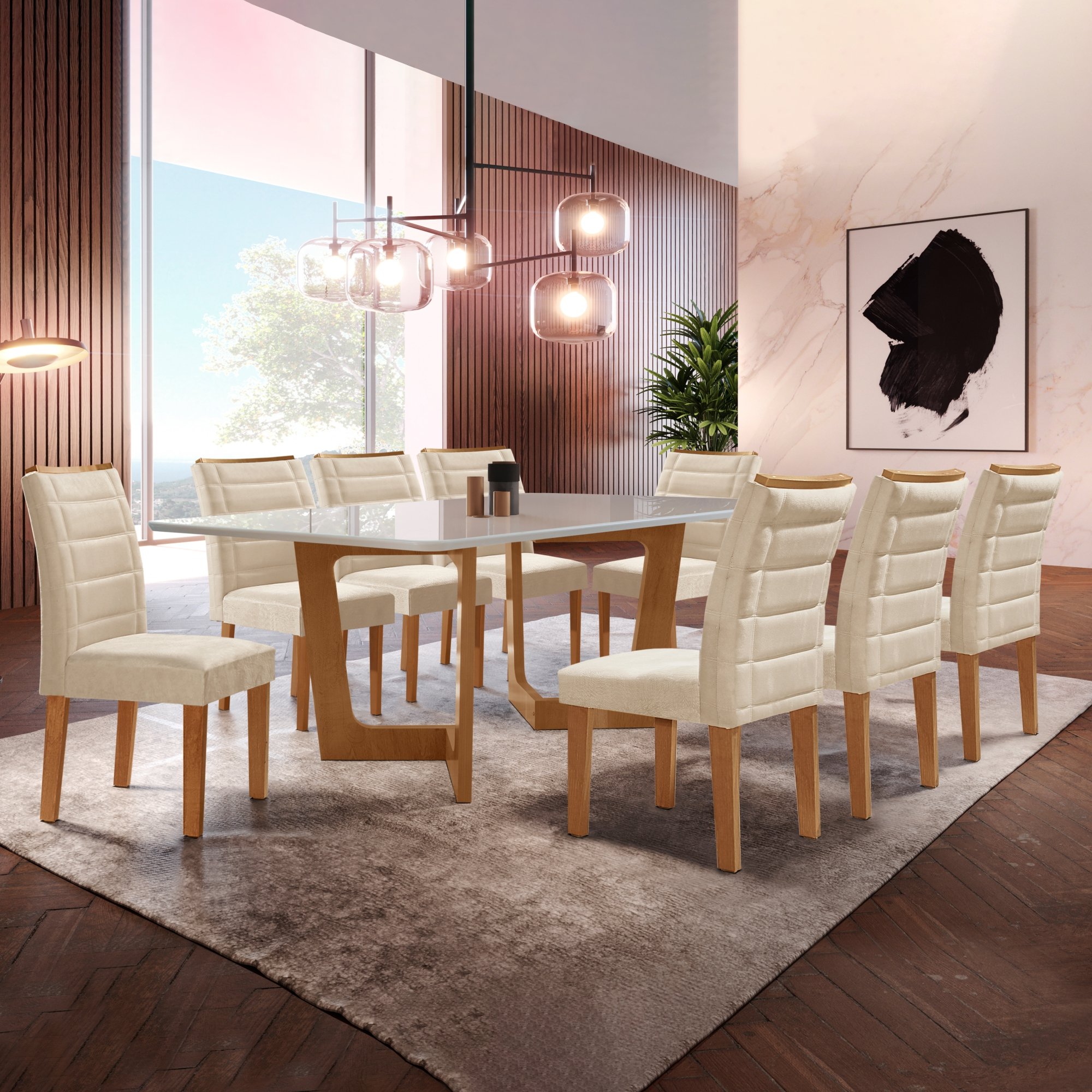 Conjunto Sala De Jantar Nápoles Tampo Vidro/MDF com 8 Cadeiras Genova Smart Plus  - 1