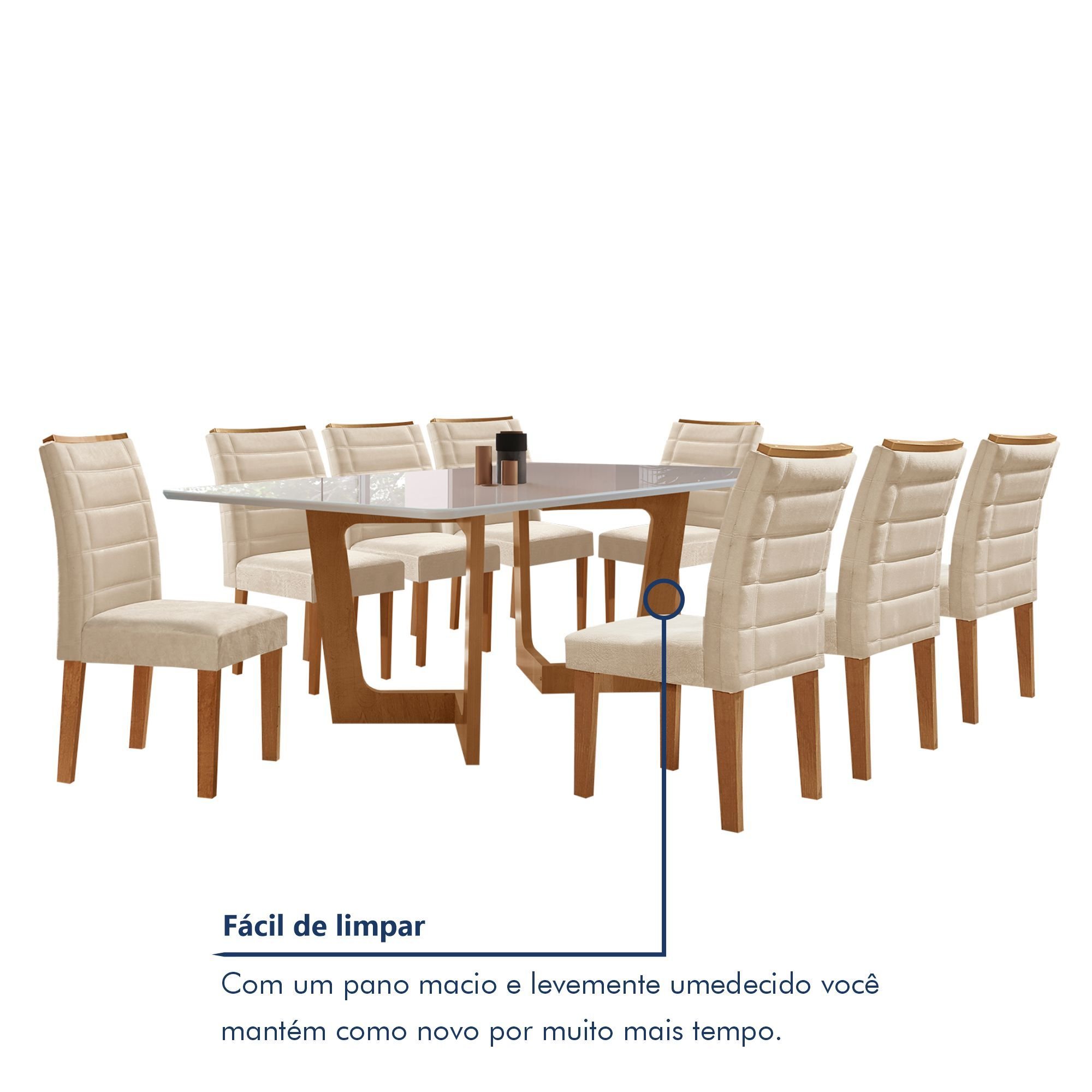 Conjunto Sala De Jantar Nápoles Tampo Vidro/MDF com 8 Cadeiras Genova Smart Plus  - 8