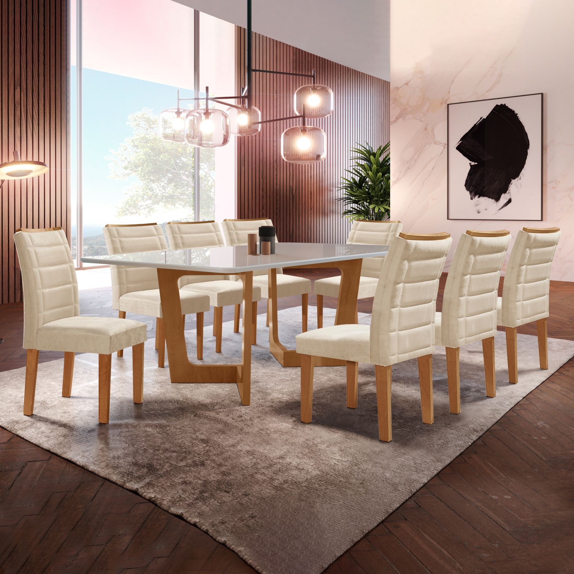 Conjunto Sala De Jantar Nápoles Tampo Vidro/MDF com 8 Cadeiras Genova Smart Plus  - 1