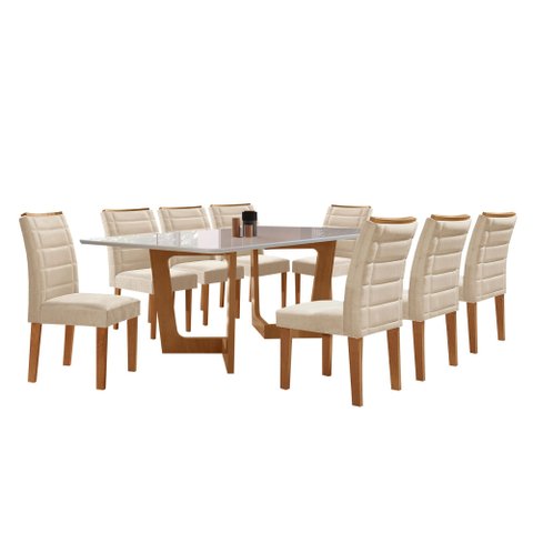 Conjunto Sala de Jantar Nápoles Tampo Vidro/mdf com 8 Cadeiras Genova Smart Plus