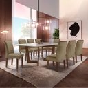 Ver imagem 1 de Conjunto Sala de Jantar Mesa 8 Cadeiras Tampo de Vidro Nápoles Chocolate/Off White/Bege Escuro
