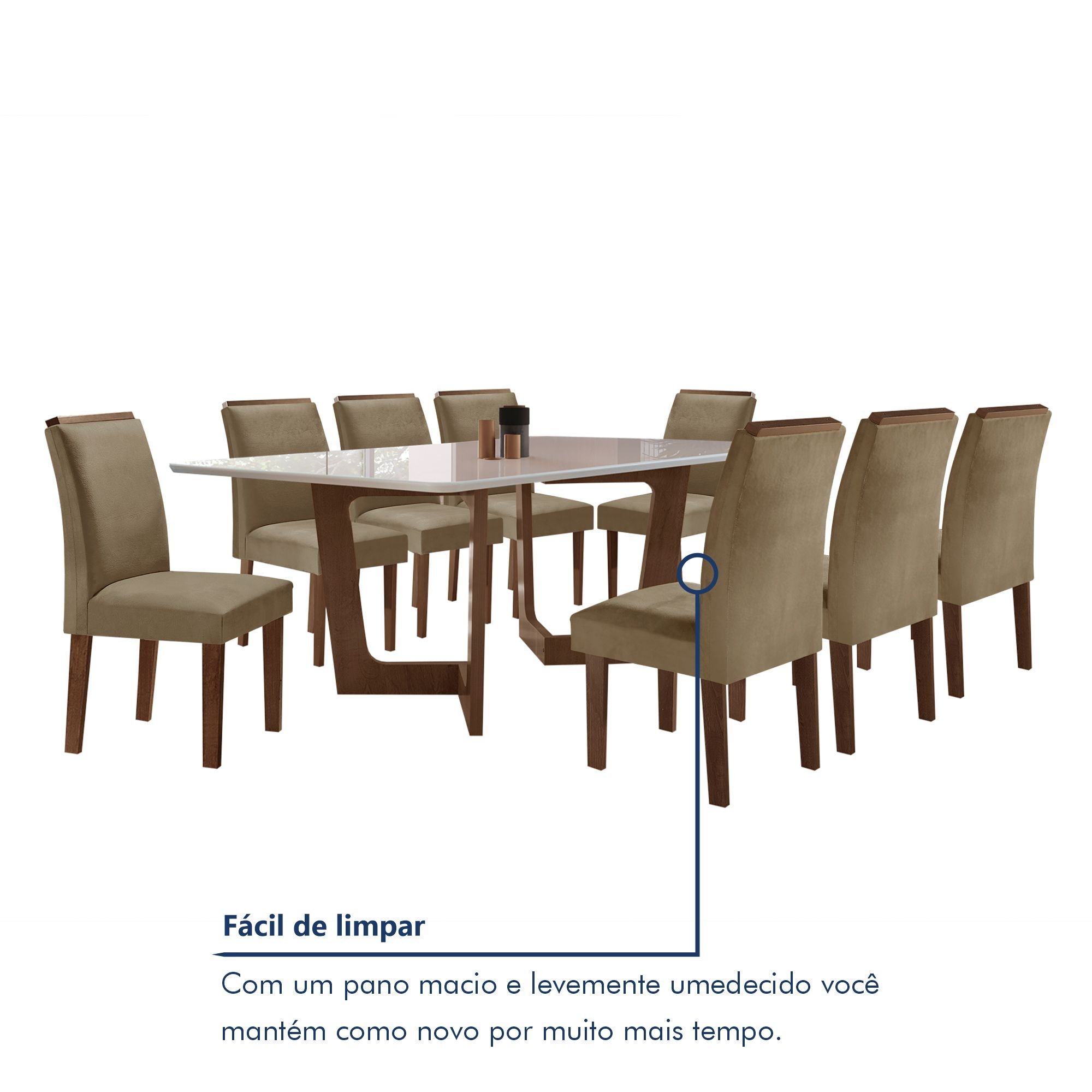 Conjunto Sala De Jantar Nápoles Tampo Vidro/MDF com 8 Cadeiras Luísa Smart Plus  - 8