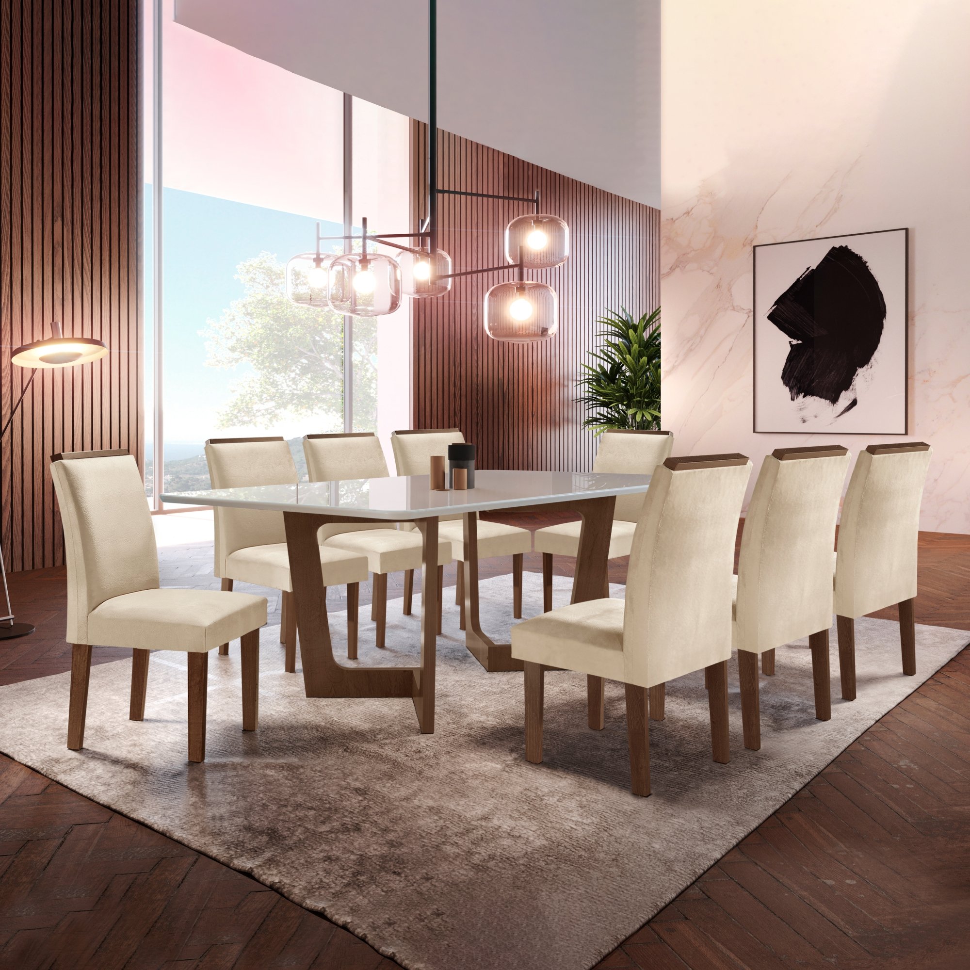 Conjunto Sala De Jantar Nápoles Tampo Vidro/MDF com 8 Cadeiras Luísa Smart Plus Cel Móveis - 1