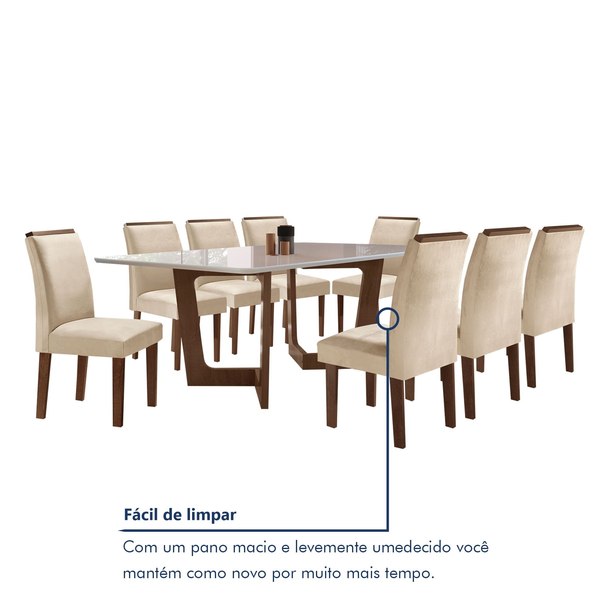 Conjunto Sala De Jantar Nápoles Tampo Vidro/MDF com 8 Cadeiras Luísa Smart Plus  - 8