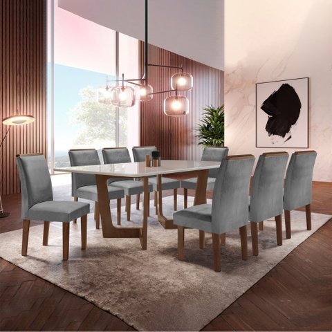 Conjunto Sala de Jantar Nápoles Tampo Vidro/mdf com 8 Cadeiras Luísa Smart Plus