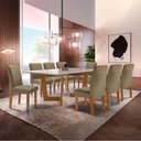 Ver imagem 1 de Conjunto Sala de Jantar Mesa 8 Cadeiras Tampo de Vidro Nápoles Cinamomo/Off White/Bege Escuro