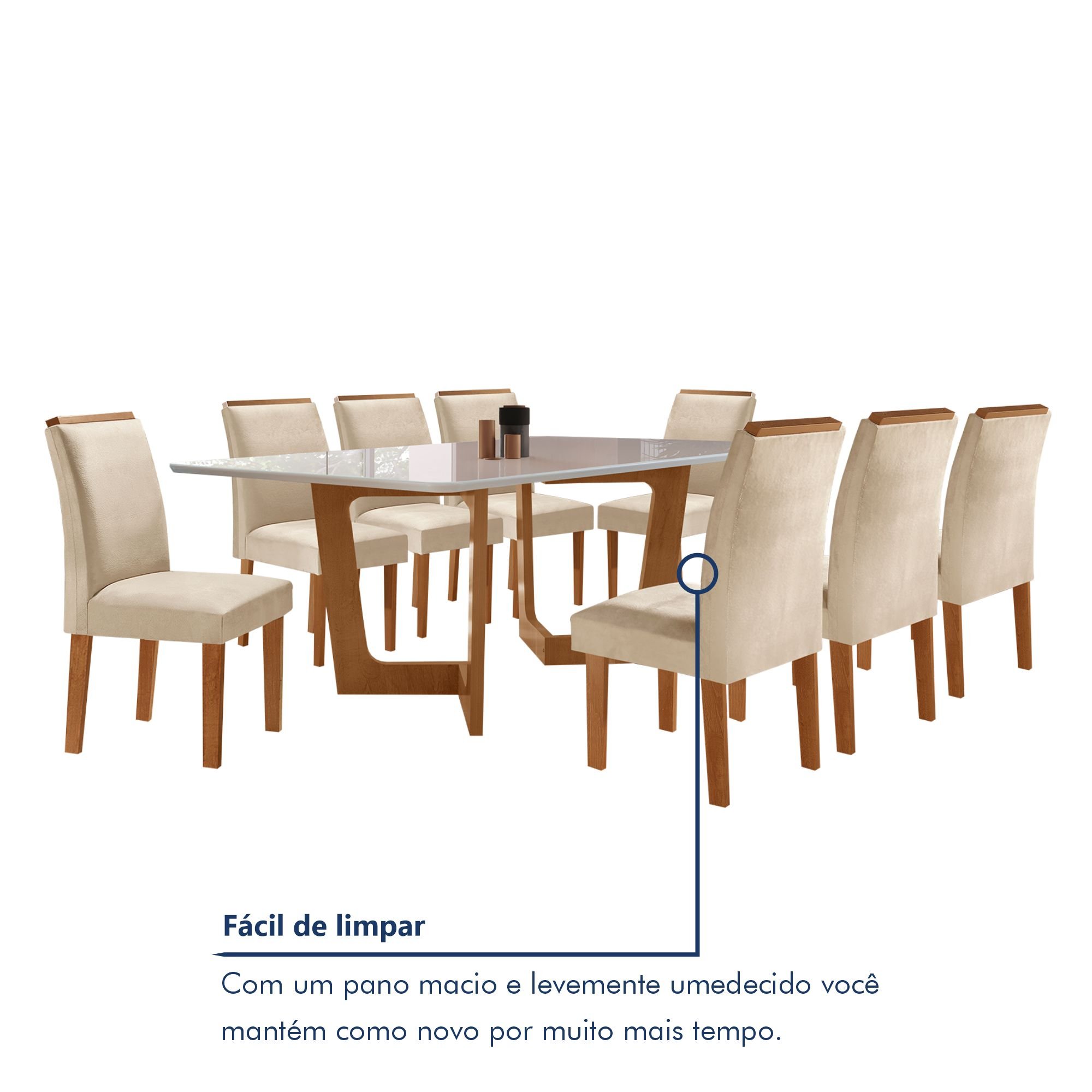 Conjunto Sala De Jantar Nápoles Tampo Vidro/MDF com 8 Cadeiras Luísa Smart Plus  - 8