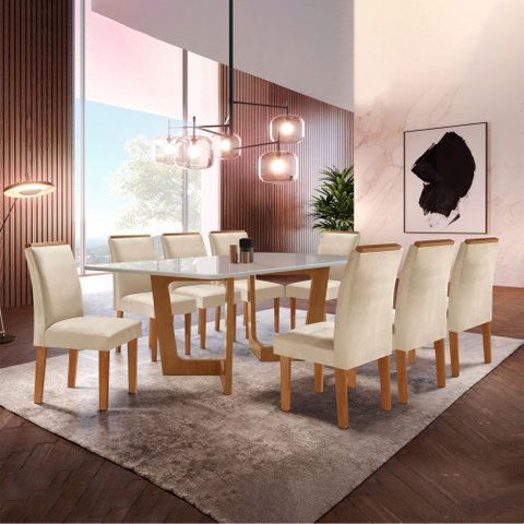Conjunto Sala de Jantar Nápoles Tampo Vidro/mdf com 8 Cadeiras Luísa Smart Plus