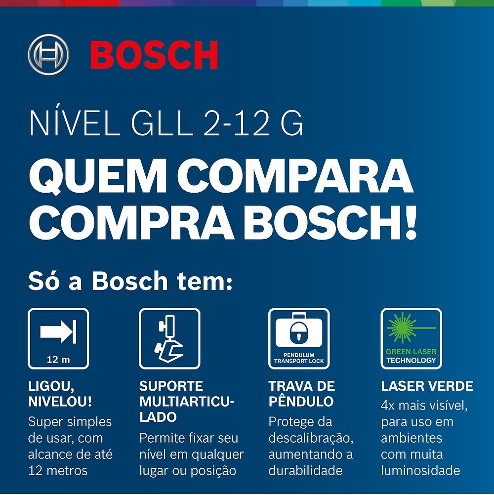 Nível a Laser 2 Linhas Alcance 12m C/ Suporte Gll 2-12g Bosch Luz Verde Gll 2-12 G/0601063vd0000 - 7
