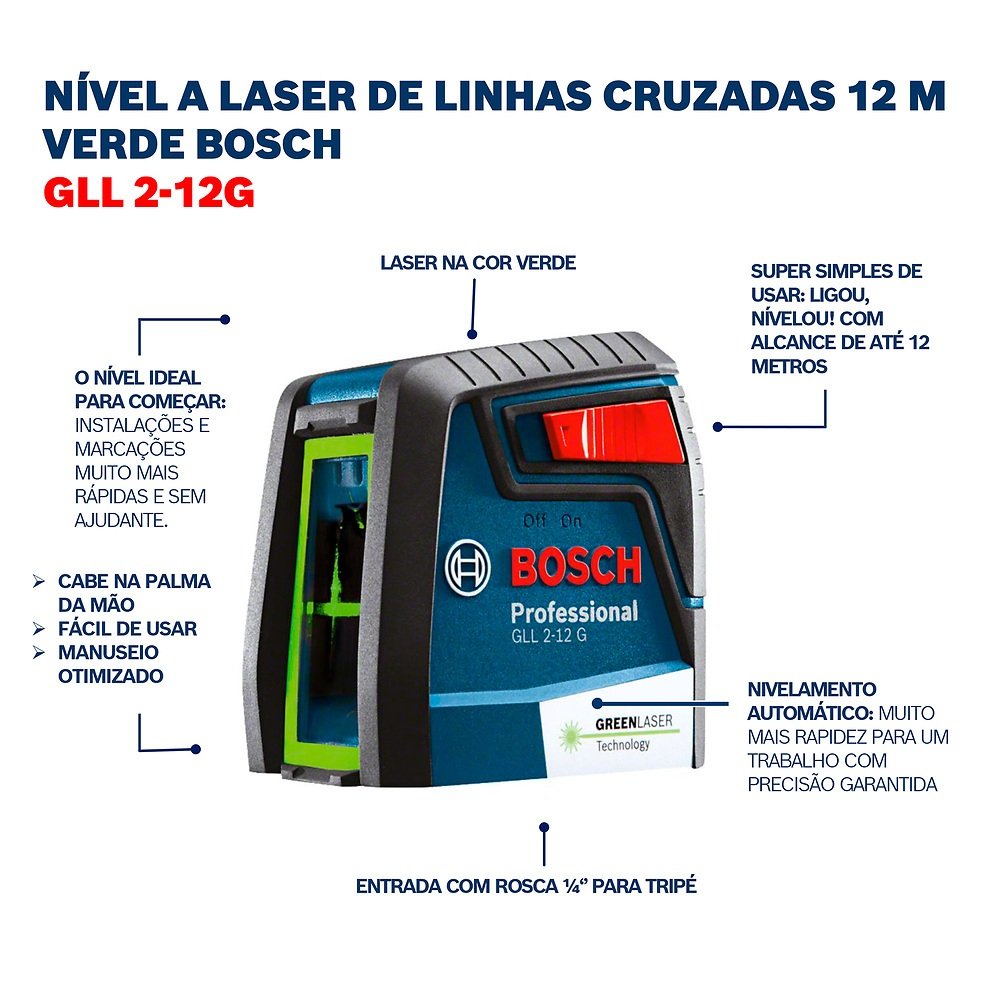 Nível a Laser 2 Linhas Alcance 12m C/ Suporte Gll 2-12g Bosch Luz Verde Gll 2-12 G/0601063vd0000 - 3